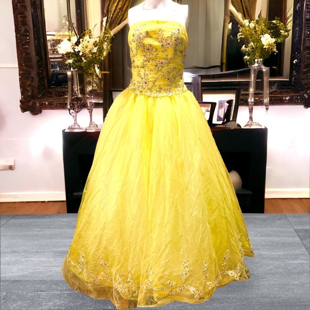 TIFFANY DESIGNS Yellow Beaded Bodice Princess Prom Pageant Ball Gown Dress Sz 6